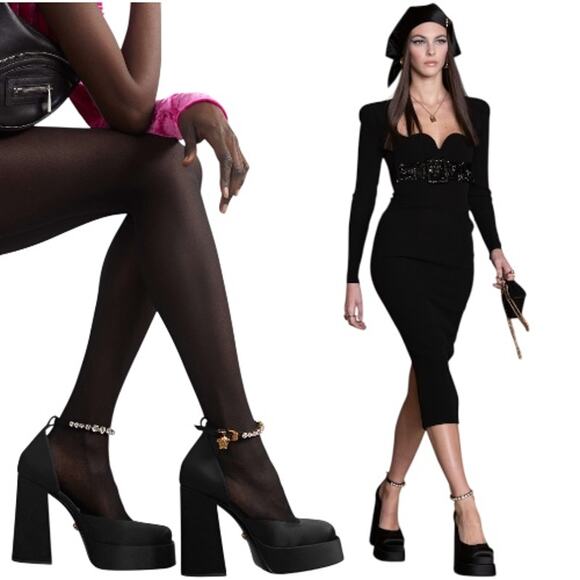 Versace Medusa Aevitas Satin Platform Crystals Pumps Black Size 36 - Picture 1 of 10